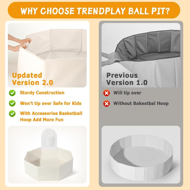 TRENDPLAY Foldable Ball Pits for Kids and Pets - Versatile Toddler Pool and Cat Ball Pit with Basketball Hoop - Perfectly for Girls Boys Indoor Outdoor- Easy to Assemble and Storage(Balls Not Include) Beige - Image 5